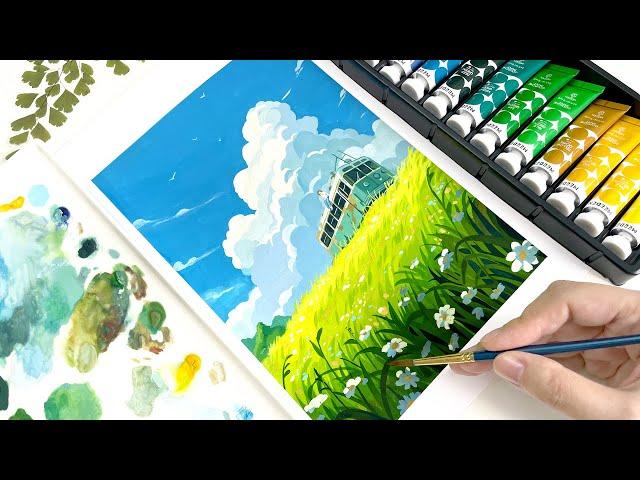 Cozy Art Video / Studio Ghibli Painting / Landscape Painting with Gouache / Paint with Me ️