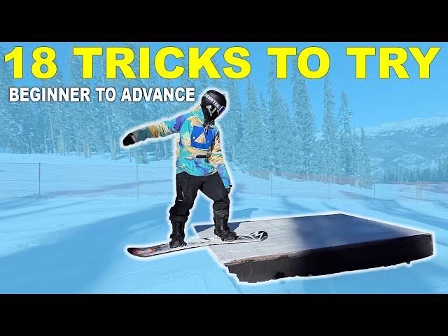 18 Rail Tricks to TRY this WEEKEND! Beginner to Advanced Snowboard tricks