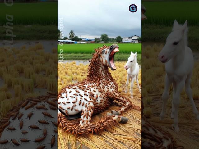 horse covered in huge cockroaches saved by his baby foal ##humanity #horse #animals #pets #cartoon
