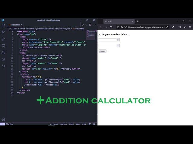 Simple Addition calculator using Javascript ---Web n' anime