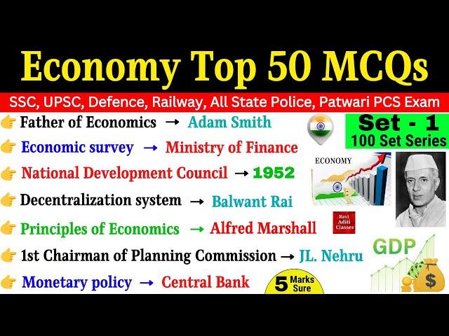 Economics Gk most important questions| Economics 50 MCQ Set 1 | Indian Economy for all Exam ssc upsc