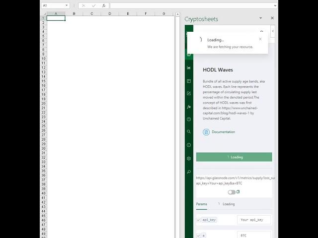 Get GlassNode data in Excel and Google Sheets - HODL Waves