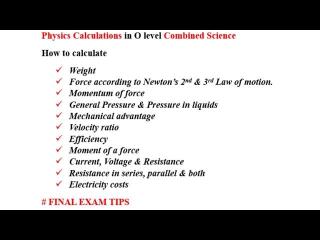 Final Exam tips on how to totalise Physics calculations in Zimsec Combined Science Nov 2023