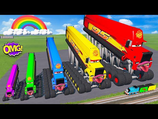 Big & Small, Long & Tall Lightning Mcqueen with Monster Truck Wheels vs Thomas The Trains | BeamNG