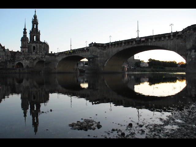 Marien Bridge and the  Cathedral of the Holy Trinity in Dresden, Germany