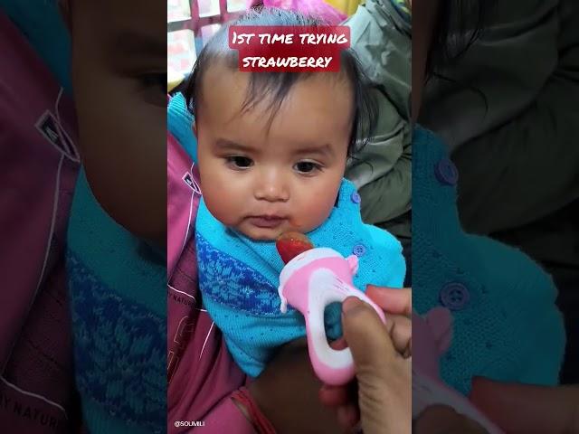 see the reaction after eating strawberry #baby #shorts