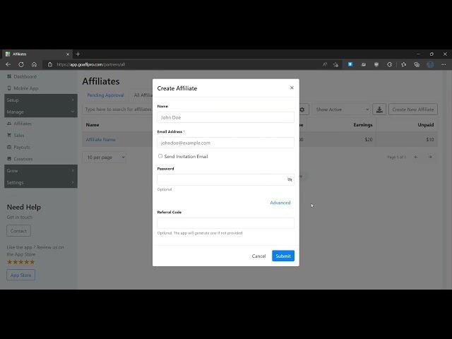 Affiliates | Admin Panel | GoAffPro