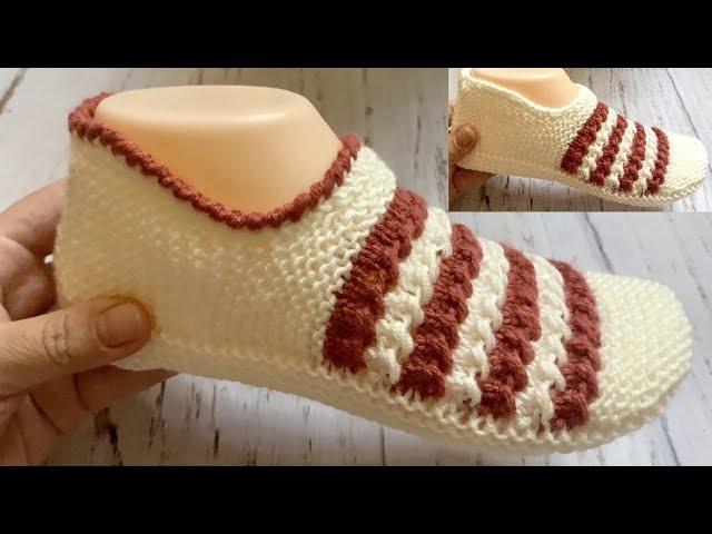 НОВИНКА !!!  Тапочки-следки на двух спицах без швов . Knitted slippers .