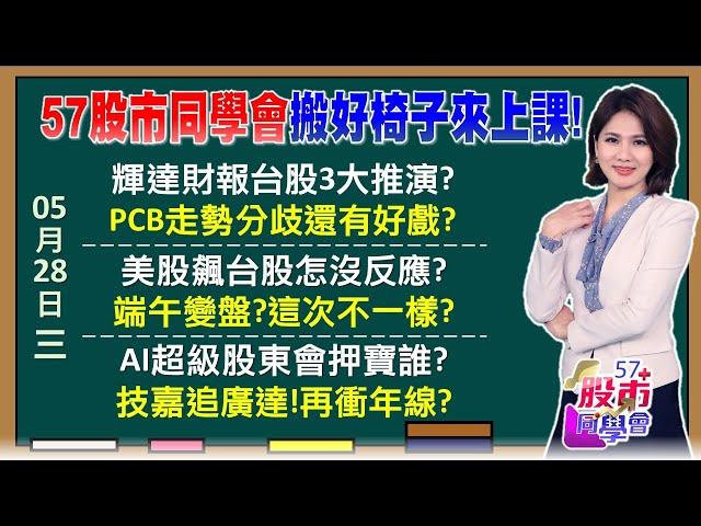 輝達明晨財報穩了？施崇棠求黃仁勳不要這樣？川普投顧全力作多ing 抱股啃粽子 節後收割？外資喊台光電衝900大關 ABF才漲一天又軟了？《57股市同學會》陳明君 蕭又銘 吳岳展 李健明