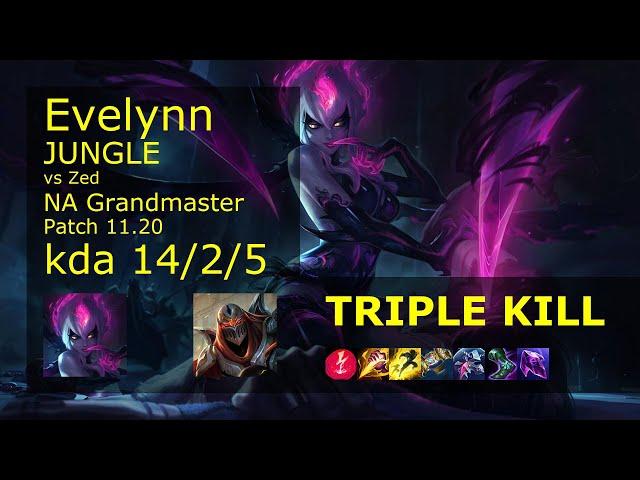 Evelynn vs Zed Jungle - NA Grandmaster 14/2/5 Patch 11.20 Gameplay