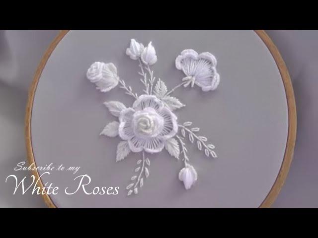 3D White Roses  Cast on Stitch - White Embroidery