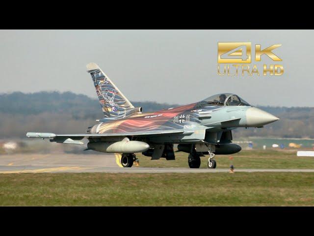 (4K) 2 Eurofighter Typhoon German Air Force Luftwaffe departure at Neuburg Donau Airbase ETSN