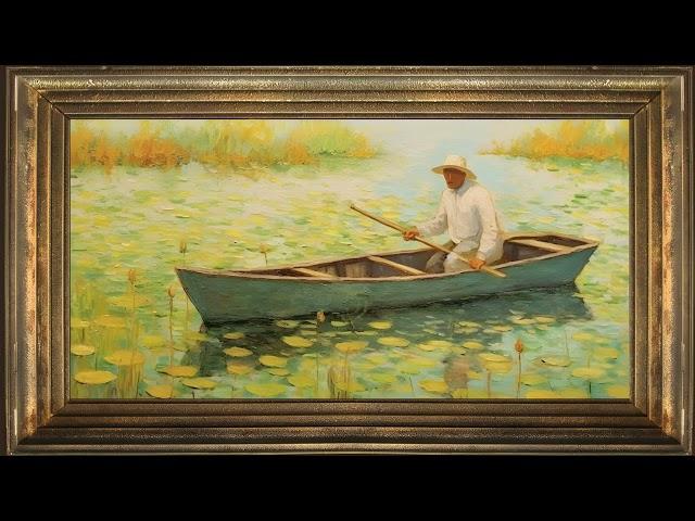 Yellow Lilies and a Lake Full of Sunshine, Impressionist Oil Painting | Frame TV Art