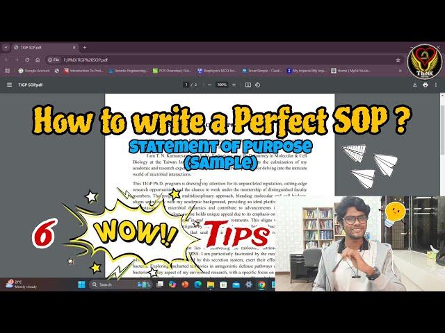 How to write a perfect SOP ? | Statement of Purpose | Tamil | Abroad study | PhD | ThiNK Biology