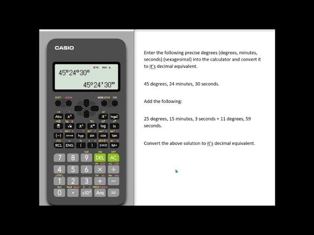 fx300ES+2: Sexagesimal Values (Degree, Minutes, Seconds)Calculations and Decimal Conversion