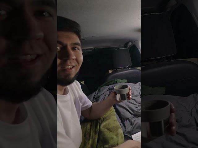 A cozy night in the middle of a wild forest in a car. Cooking food. Car camping. #camping #overnight