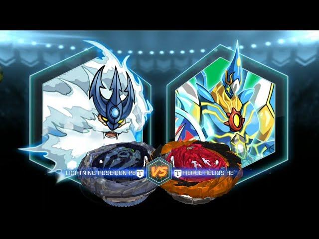 QUAD CREATURE BATTLE SET : LIGHTNING POSEIDON P8 VS FIERCE HELIOS H8 BEYBLADE BURST QUADSTRIKE APP