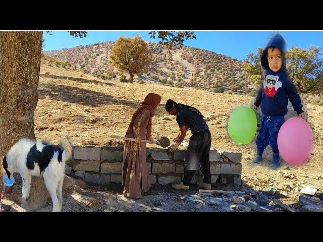 Masoud and Zahra's cooperation in building the porch wall