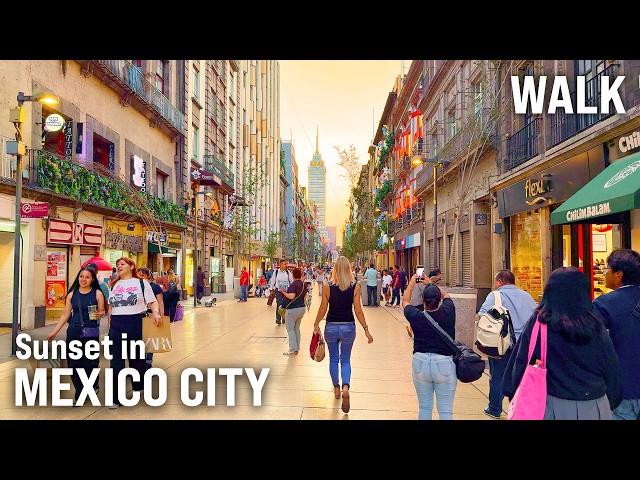 Evening in Mexico City Walking Tour  SUNSET Stroll Through Zócalo & Historic Streets [4K/60fps]
