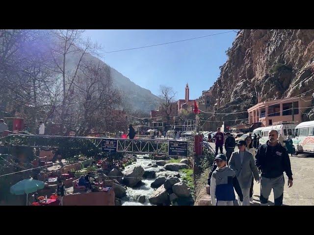 Ourica water falls, restaurants on the street