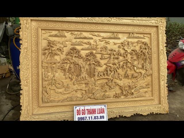 Tranh đồng quê gỗ pơ mu thơm ngát có 1-0-2 đồ gỗ thành luân