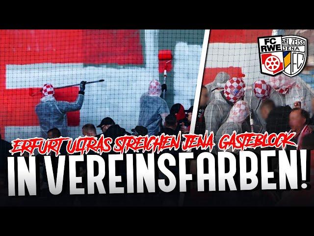 Irre Aktion! Erfurt-Ultras streichen Jena-Gästeblock in Vereinsfarben! (Jena - Erfurt)