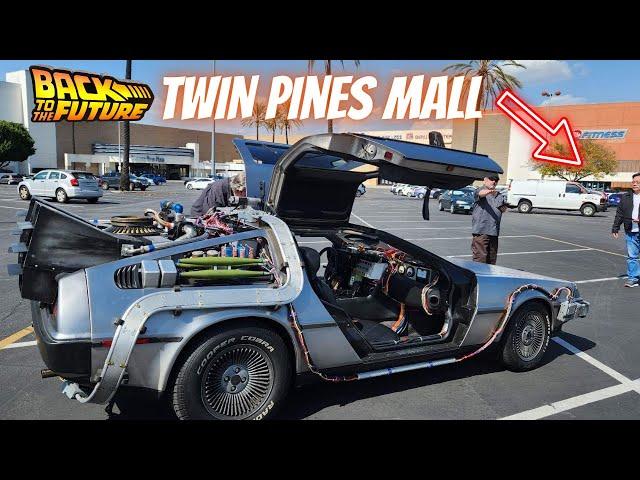 Visiting the Back to the Future mall in a Delorean