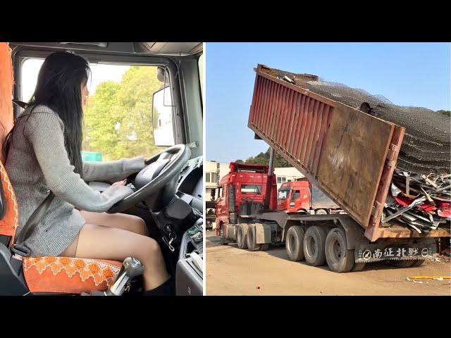 Female Truck Driver Taotao Tackles Heavy Scrap Metal Unloading