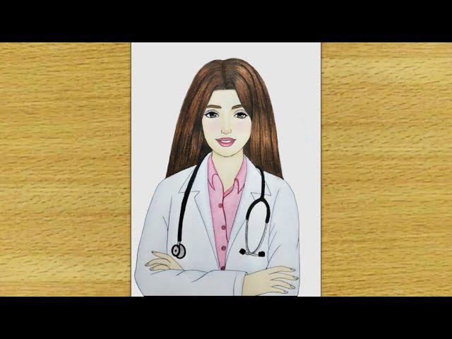 Doctors Day Drawing - How to draw a girl doctor easily || Step by step || drawing tutorial