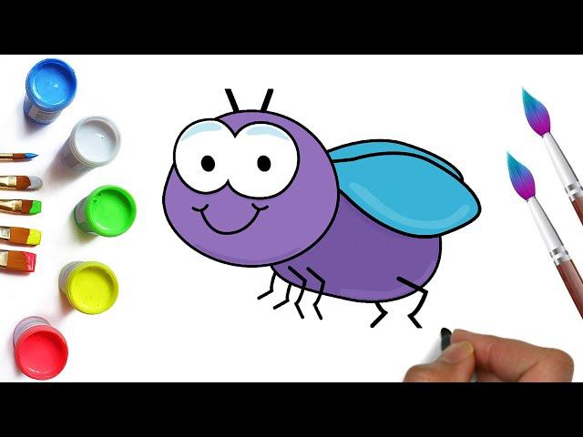 How to draw a funny fly, draw a cartoon insect, drawing for kids and toddlers is easy