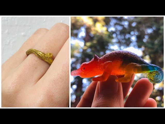 Making My Very Own Silicone Molds | DIY Resin Art | A Branch Ring and A Rainbow Chameleon Figure