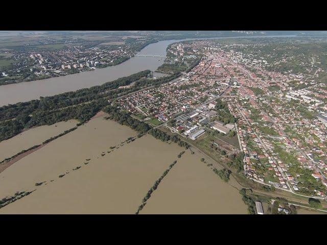 Árvíz 2024. Esztergom 6-os kő és környéke víz alatt. 09.19. (légi videó)