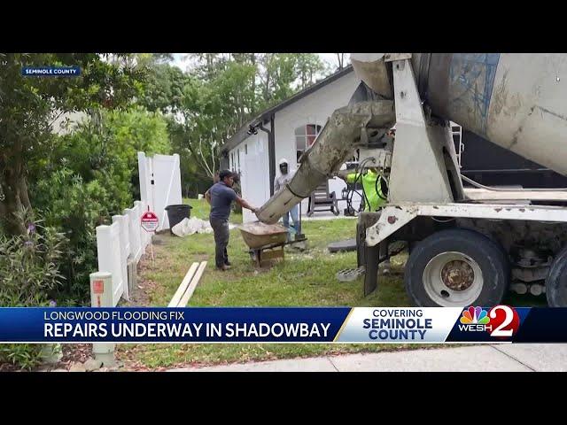 Repairs begin after Longwood resident plugged storm drain with concrete, causing flooding