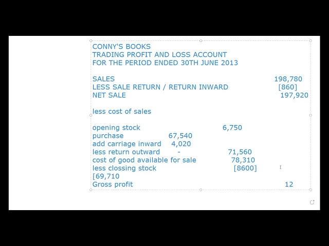 Trading profit and loss account