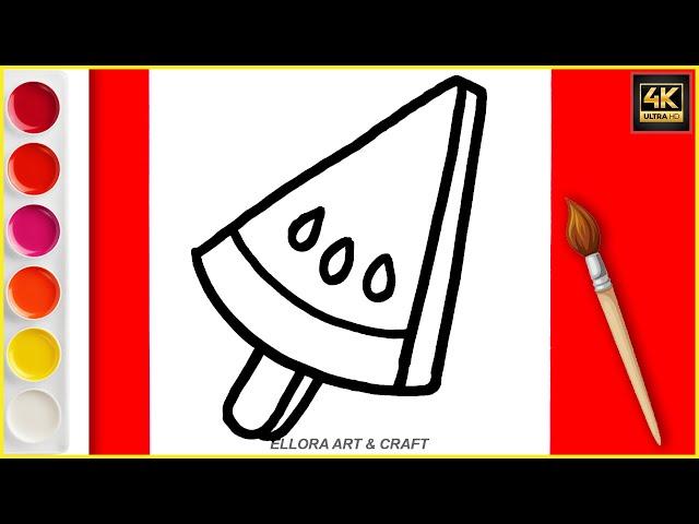 How to draw a cute Watermelon Ice cream, Ellora Art & Craft