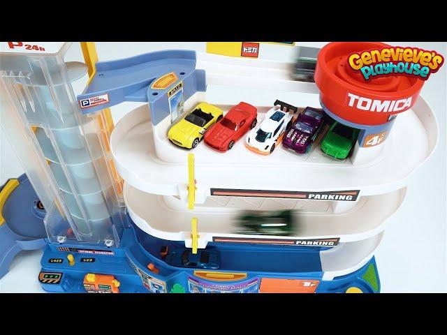 Play with Toy Cars on a Giant Tomica Playset and a Tayo Parking Garage!