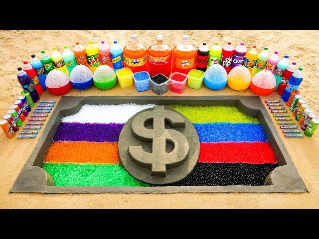 How to make US Dollar Logo with Cement & Orbeez Rainbow Mixing Coca Cola, Fanta, Mirinda vs Mentos