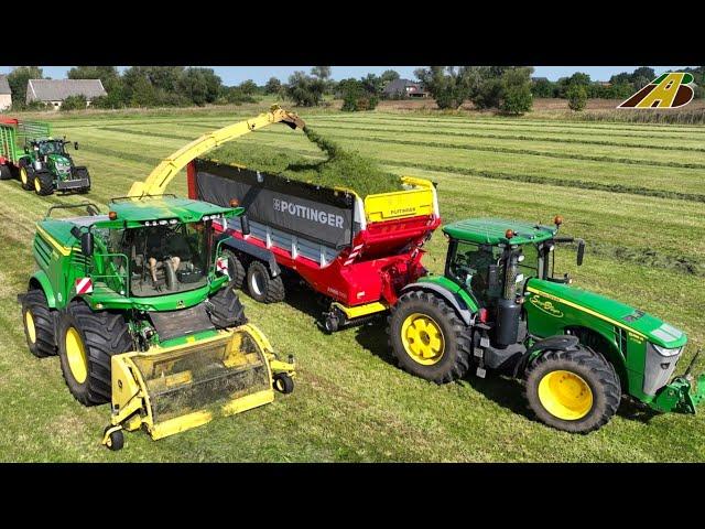 Gras häckseln Futter für Kühe auf Bauernhof Grasernte mit Feldhäcksler & Tractor Animal Farm Harvest