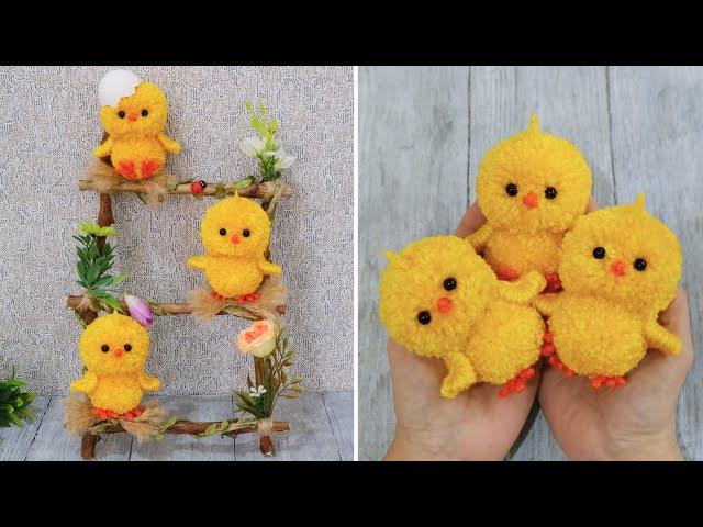 Spring decor.  Cute Chickens DIY.  Perfect Yarn Pompom