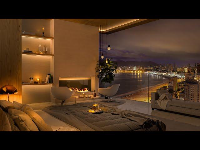 Smooth Jazz Nights by the Coast   Luxurious Bedroom Ambience for Relaxation and Focus