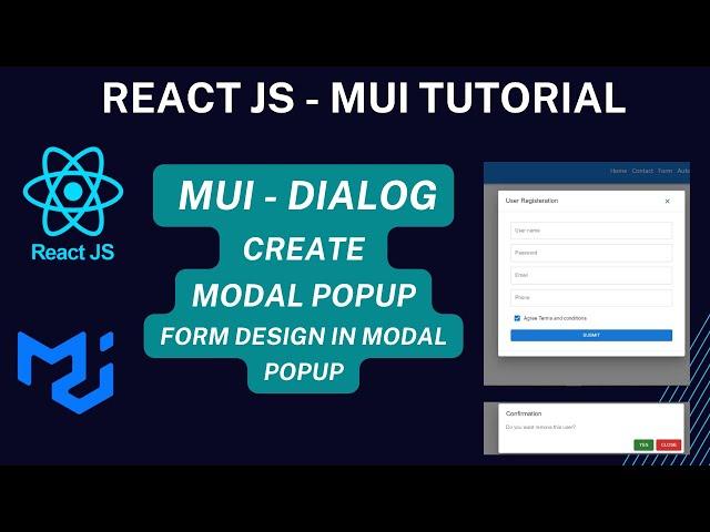 MUI Dialog in React JS  | create modal popup with form control | React JS - MUI Tutorial