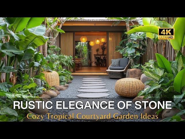 Small House Designs with Rustic Elegance of Stone and Cozy Tropical Courtyard Garden Ideas