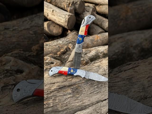 Damascus steel Folding Knife. #thewizcrafts #foldingknife #Damascus #youtubeshorts #homemade #knives