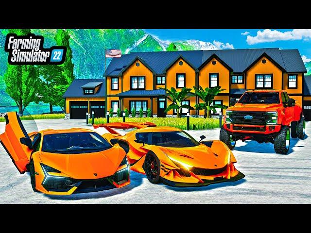 BUILDING "ALL ORANGE" LUXURY MANSION! (LIFTED TRUCKS + SUPERCARS) | FS22