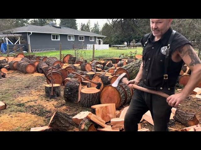 NO EDITS! Hand splitting firewood with axes and Mauls