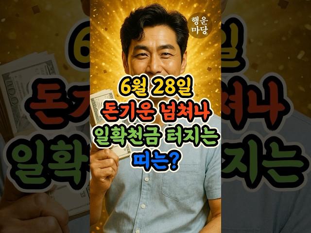 6월 28일 돈기운 넘쳐나 일확천금 터지는 띠 바로 알려드립니다 #6월28일운세 #일확천금띠 #복권운 #재물운 #띠운세#재물복폭발 #행운마당 #돈복
