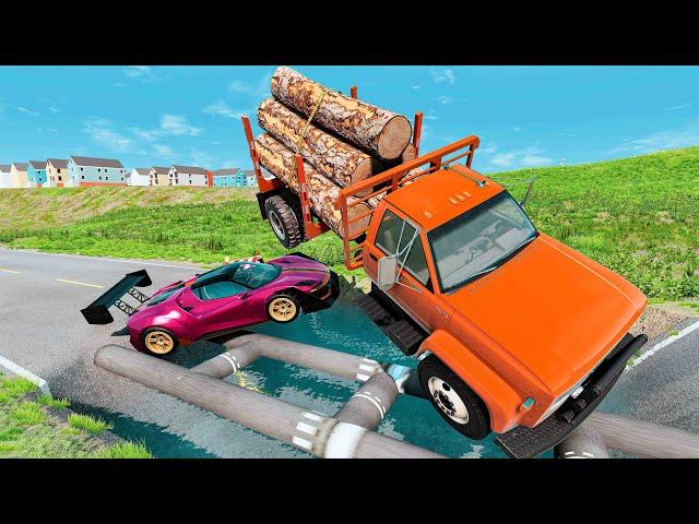 Cars vs Ditch Trap Challenge and Speed Bridge #1 BeamNG Drive - BeamNG Dream