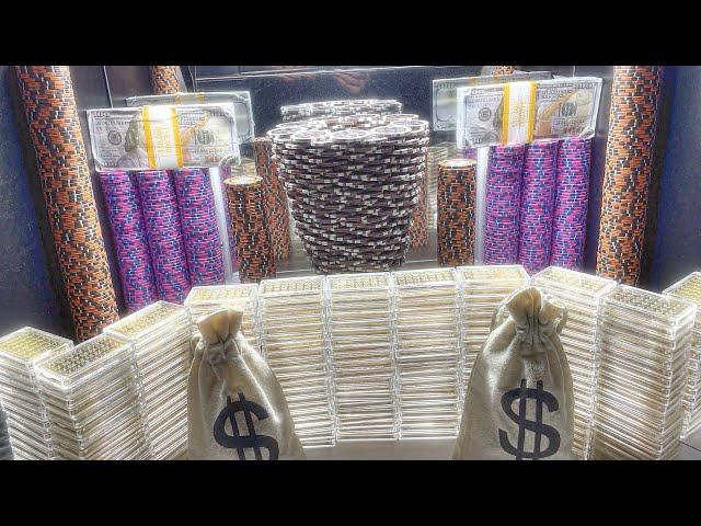 COIN PUSHER FULL OF GOLD! $50,000,000.00 BUY IN, HIGH LIMIT COIN PUSHER MEGA JACKPOT! (MUST SEE)