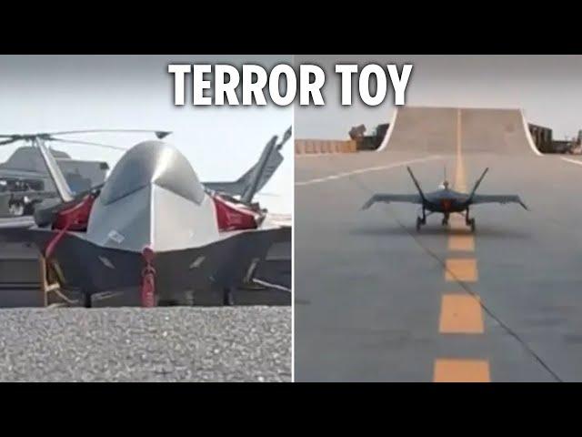 Humiliating moment Iran unveils TINY toy stealth fighter jet meant to terrify West