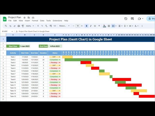 Project Plan (Gantt Chart) in Google Sheet | Step by Step tutorial